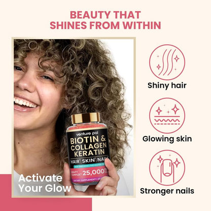 Venture Pal Biotin Gummies with Collagen & Keratin – Hair, Skin & Nails Vitamins (60ct)