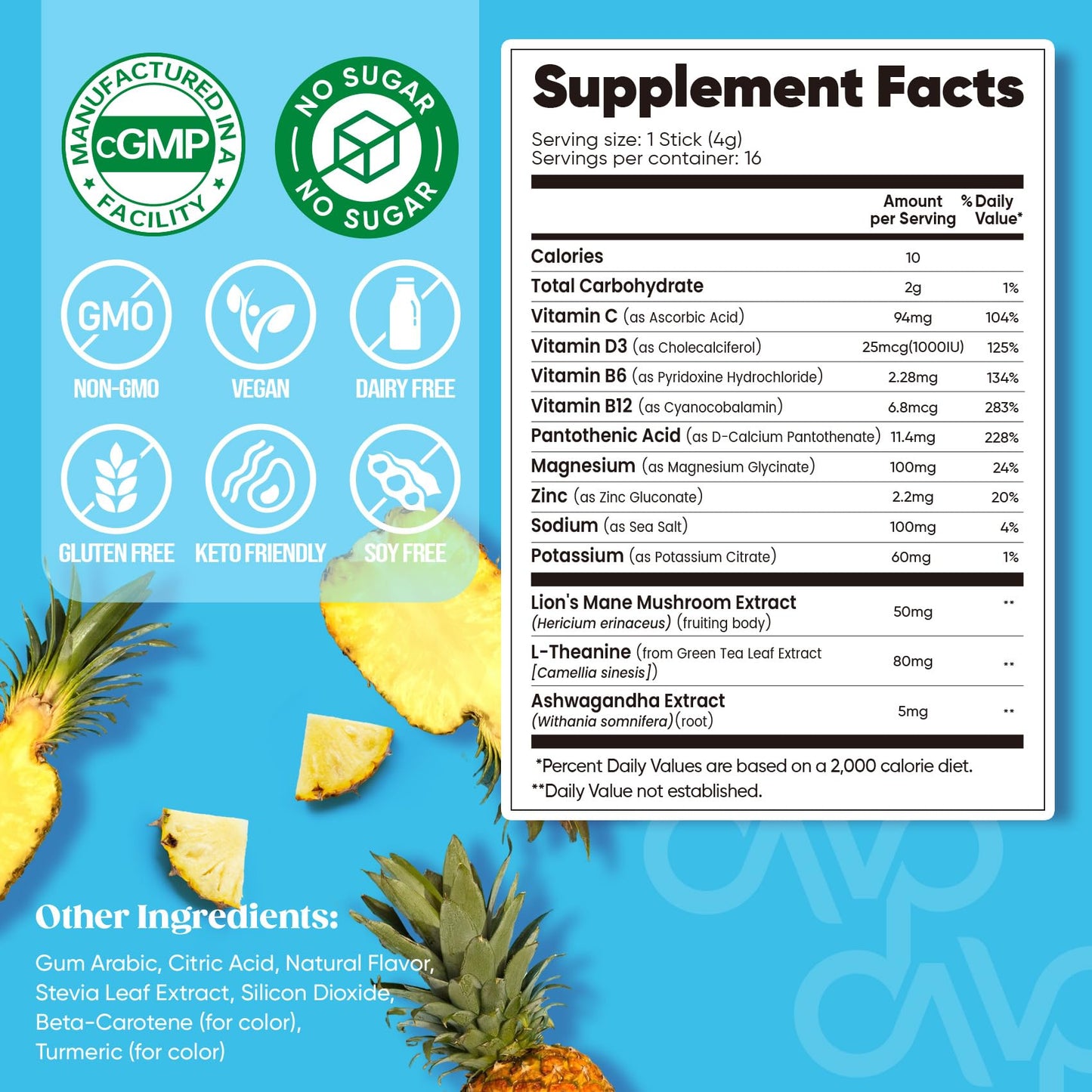 Venture Pal Calming Magnesium Glycinate Drink Mix with L-Theanine, Ashwagandha, Lion's Mane – Sugar Free & Vegan