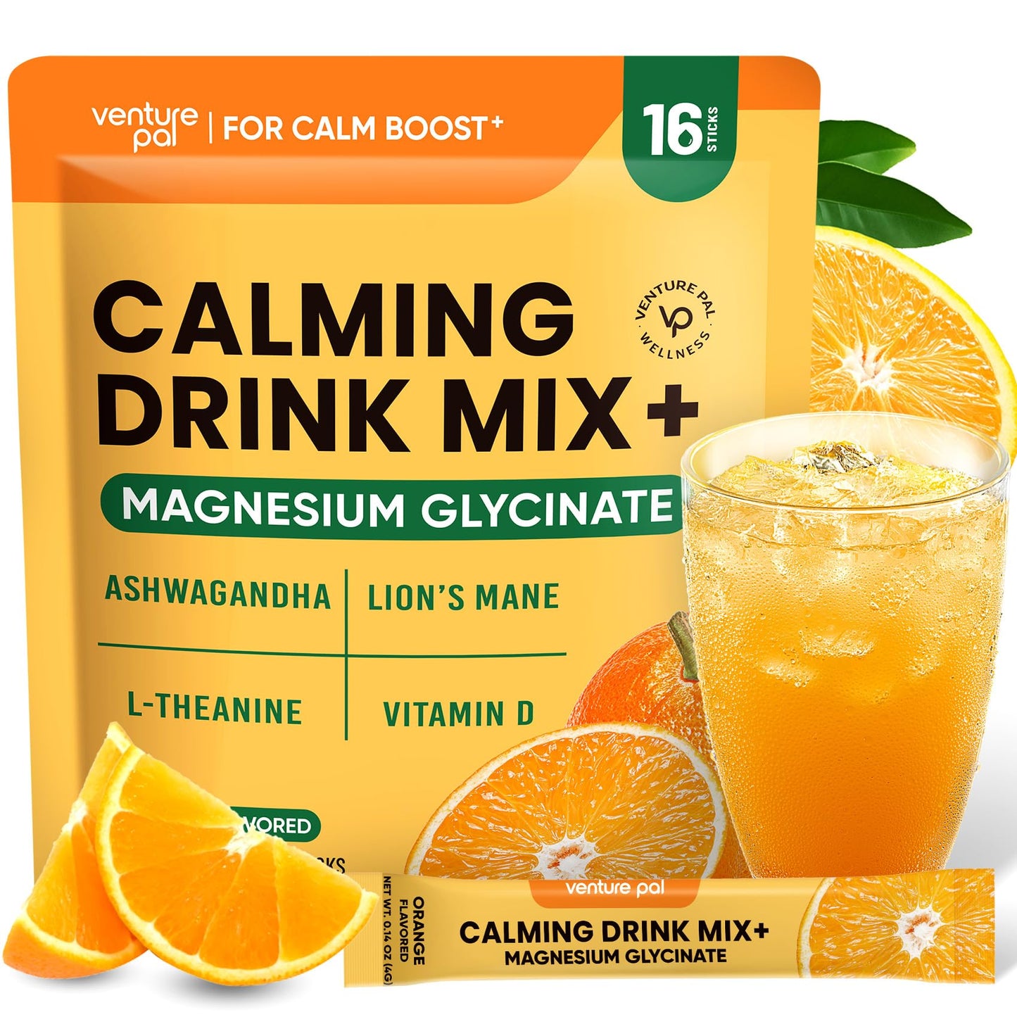 Venture Pal Calming Magnesium Glycinate Drink Mix – Sugar Free, Vegan, On-The-Go
