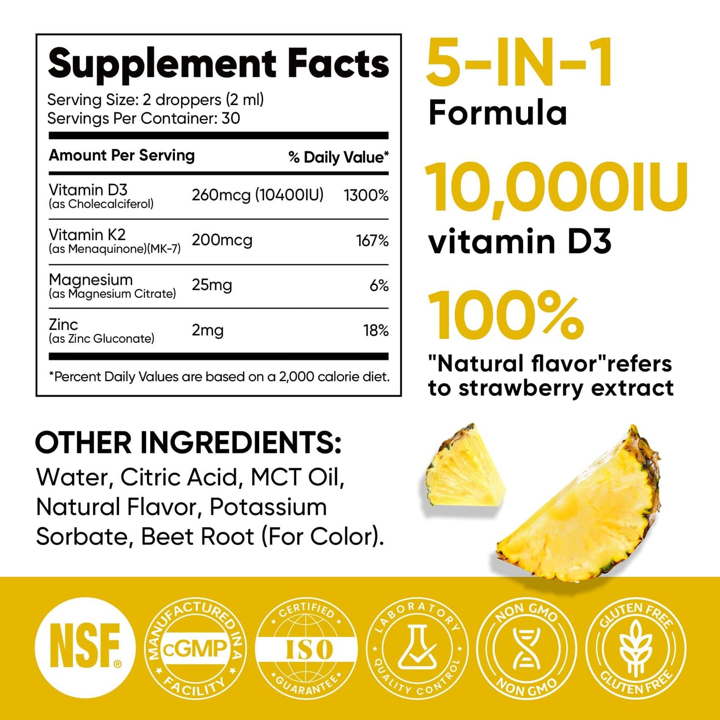 Venture Pal 5-in-1 Vitamin D3 10000 IU & K2 as MK-7 200mcg with Magnesium, MCT Oil, Zinc, Sugar-Free Vitamin D Liquid |Maximum Absorption for Bone, Mood & Immune Health - 2 FL OZ, 60 Days