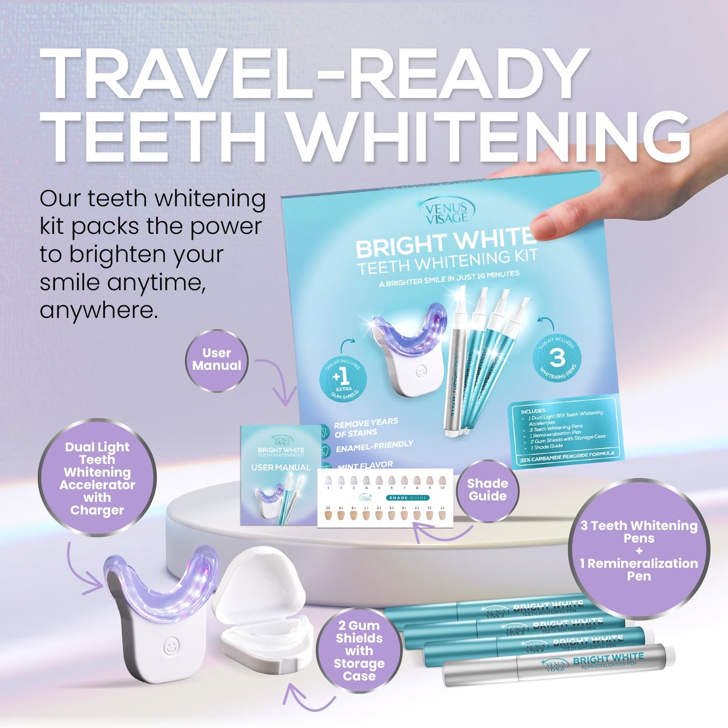 Venus Visage Teeth Whitening Kit with LED Light – 16-Min Non-Sensitive Whitening