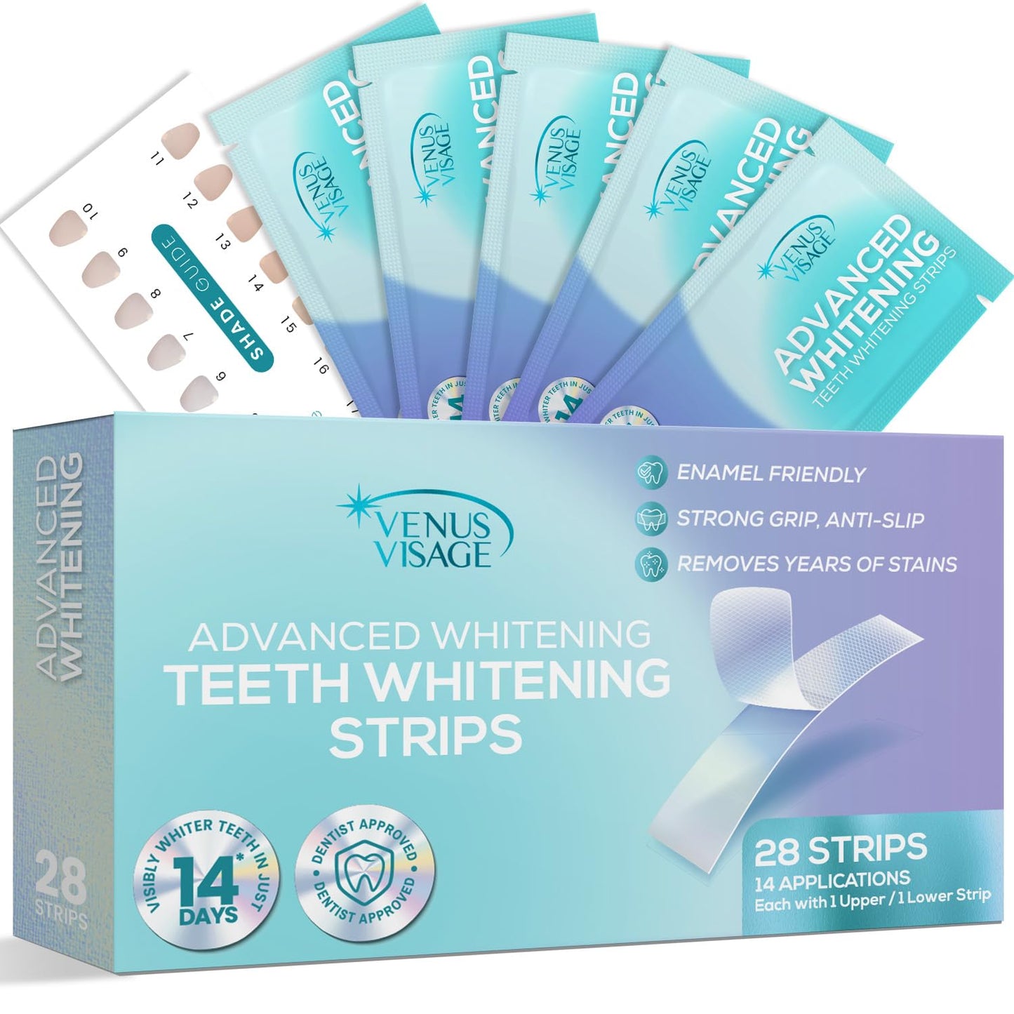Venus Visage Teeth Whitening Strips – 14 Pairs, Mint Flavor, No Sensitivity