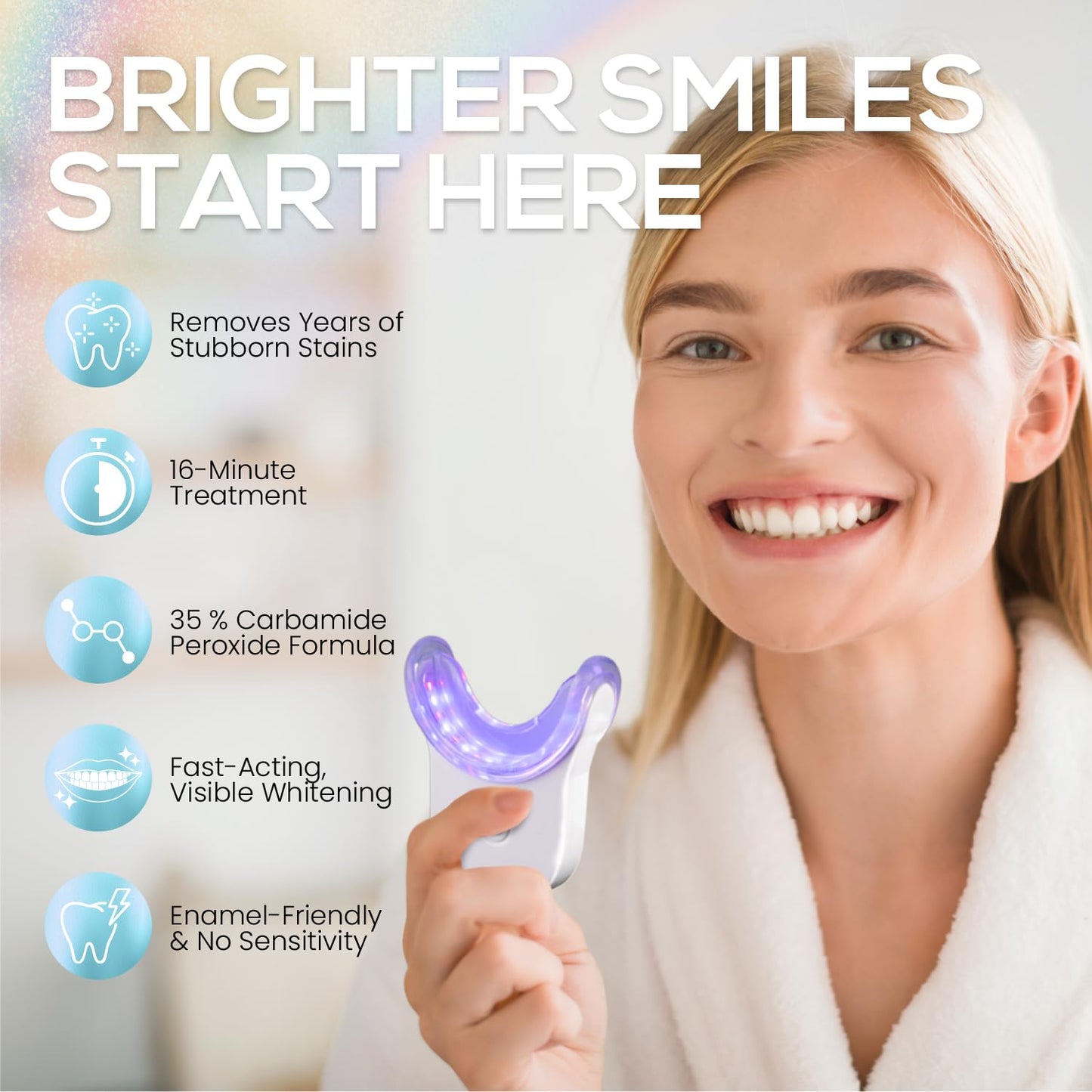 Venus Visage LED Teeth Whitening Kit – 4x 35% Carbamide Peroxide, Remineralization Gel, LED Light, Trays & Shade Guide