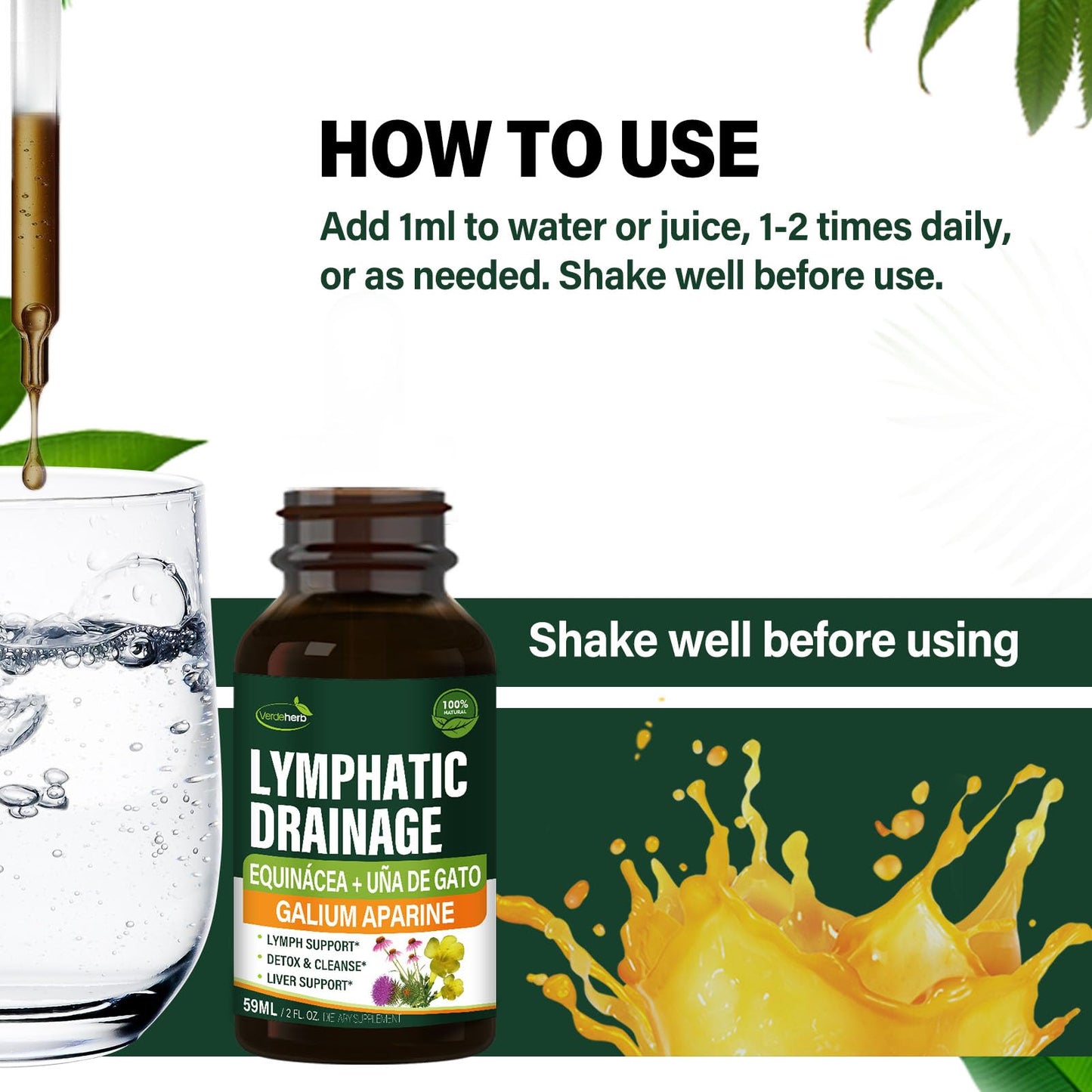 Verdeherb Cleavers Lymphatic Drainage Drops – Lymph Detox & Immune Support (2oz)