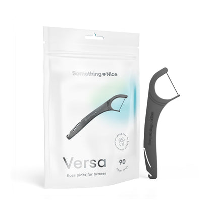 SOMETHING NICE Versa Braces Floss Picks – Mint Flavor, Xylitol, Rubber Band Hook (90-Pack)