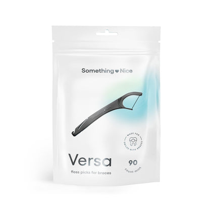 SOMETHING NICE Versa Braces Floss Picks – Mint Flavor, Xylitol, Rubber Band Hook (90-Pack)