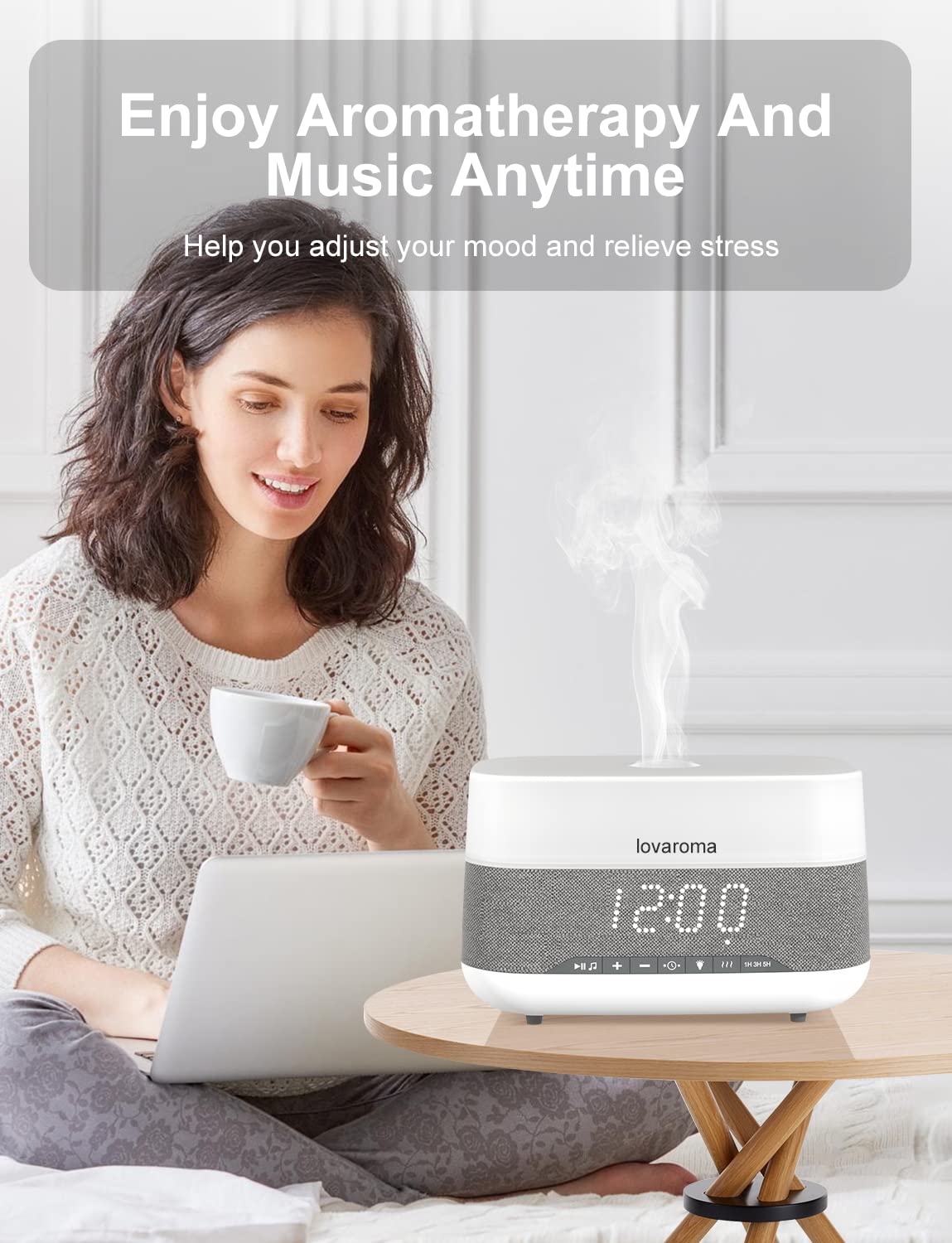 Versatile 300ml Essential Oil Diffuser with Bluetooth Speaker & Alarm Clock