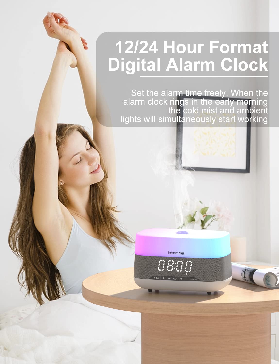 Versatile 300ml Essential Oil Diffuser with Bluetooth Speaker & Alarm Clock