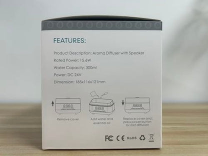 Versatile 300ml Essential Oil Diffuser with Bluetooth Speaker & Alarm Clock