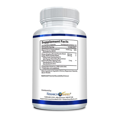 Research Verified Vertigo Defense - Vitamin D3, Ginger & Ginkgo Biloba | 60 Capsules