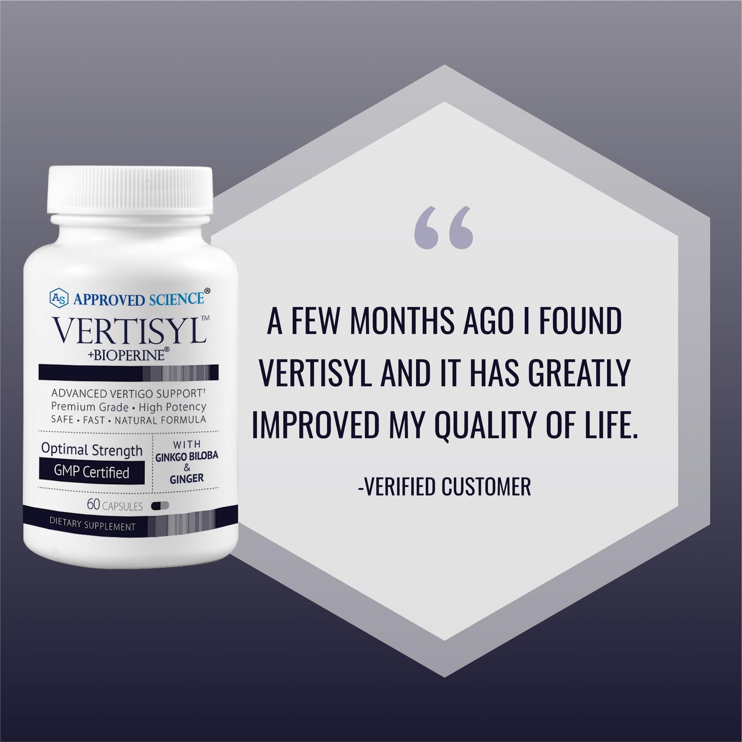 Approved Science VertiSyl – Ginkgo Biloba, Ginger, Vitamin D3, BioPerine | 60 Capsules, 1 Month Supply