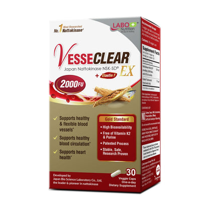 LABO Nutrition VesseCLEAR EX: Nattokinase NSK-SD + Elastin F | Acid-Resistant Capsule