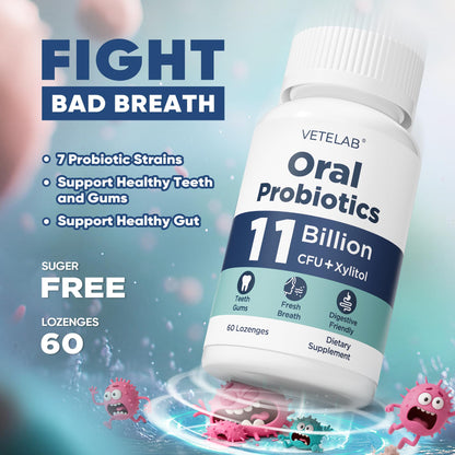 VeteLab Oral Probiotics – 11B CFU Chewables for Fresh Breath, 60 Lozenges