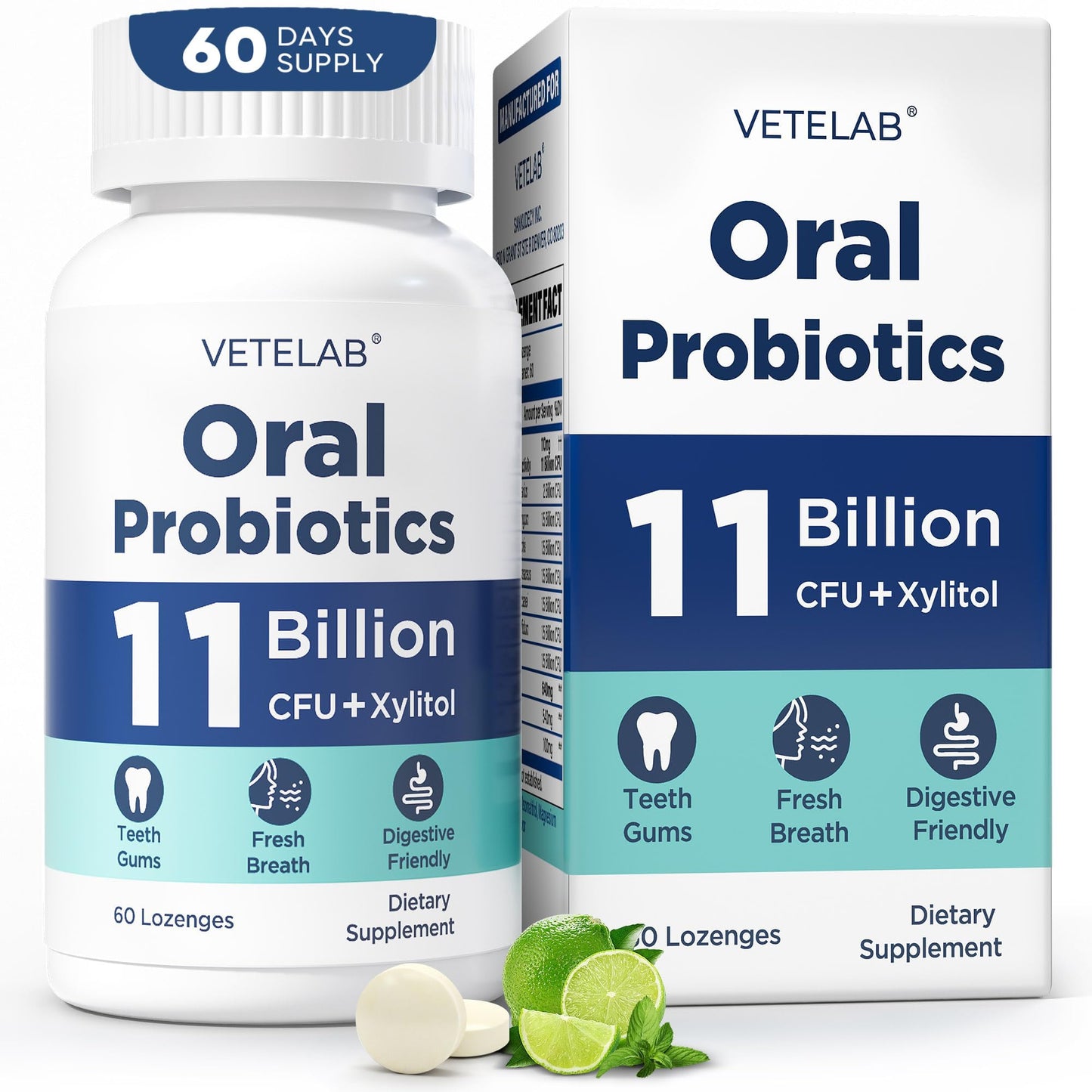 VeteLab Oral Probiotics – 11B CFU Chewables for Fresh Breath, 60 Lozenges