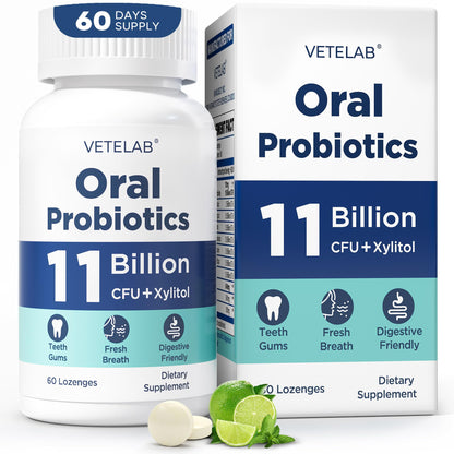 VeteLab Oral Probiotics – 11B CFU Chewables for Fresh Breath, 60 Lozenges