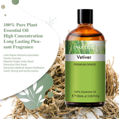 Vetiver Essential Oil 100ml | PHATOIL Pure Aromatherapy for Diffusers, Candles & DIY Projects