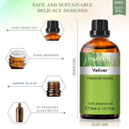Vetiver Essential Oil 30ml | PHATOIL Pure Essential Oil Singles for Aromatherapy, Diffusers & DIY Crafts