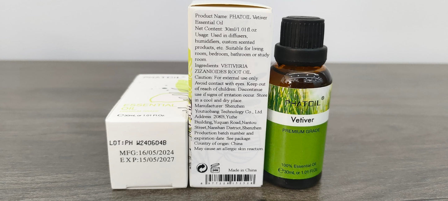 Vetiver Essential Oil 30ml | PHATOIL Pure Essential Oil Singles for Aromatherapy, Diffusers & DIY Crafts