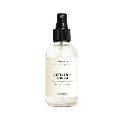 Calyan Wax Co. Vetiver & Tonka Room Spray - Non-Toxic Natural Air Freshener, Essential Oils, 4 fl oz