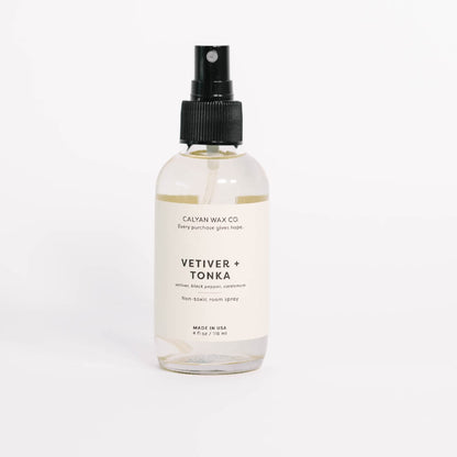 Calyan Wax Co. Vetiver & Tonka Room Spray - Non-Toxic Natural Air Freshener, Essential Oils, 4 fl oz