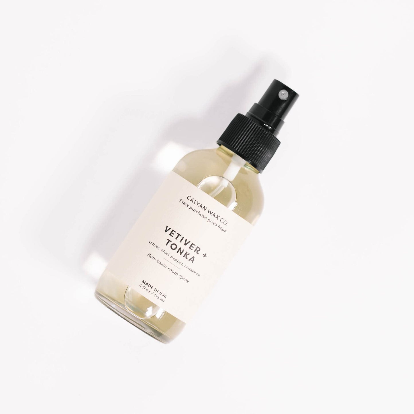 Calyan Wax Co. Vetiver & Tonka Room Spray - Non-Toxic Natural Air Freshener, Essential Oils, 4 fl oz