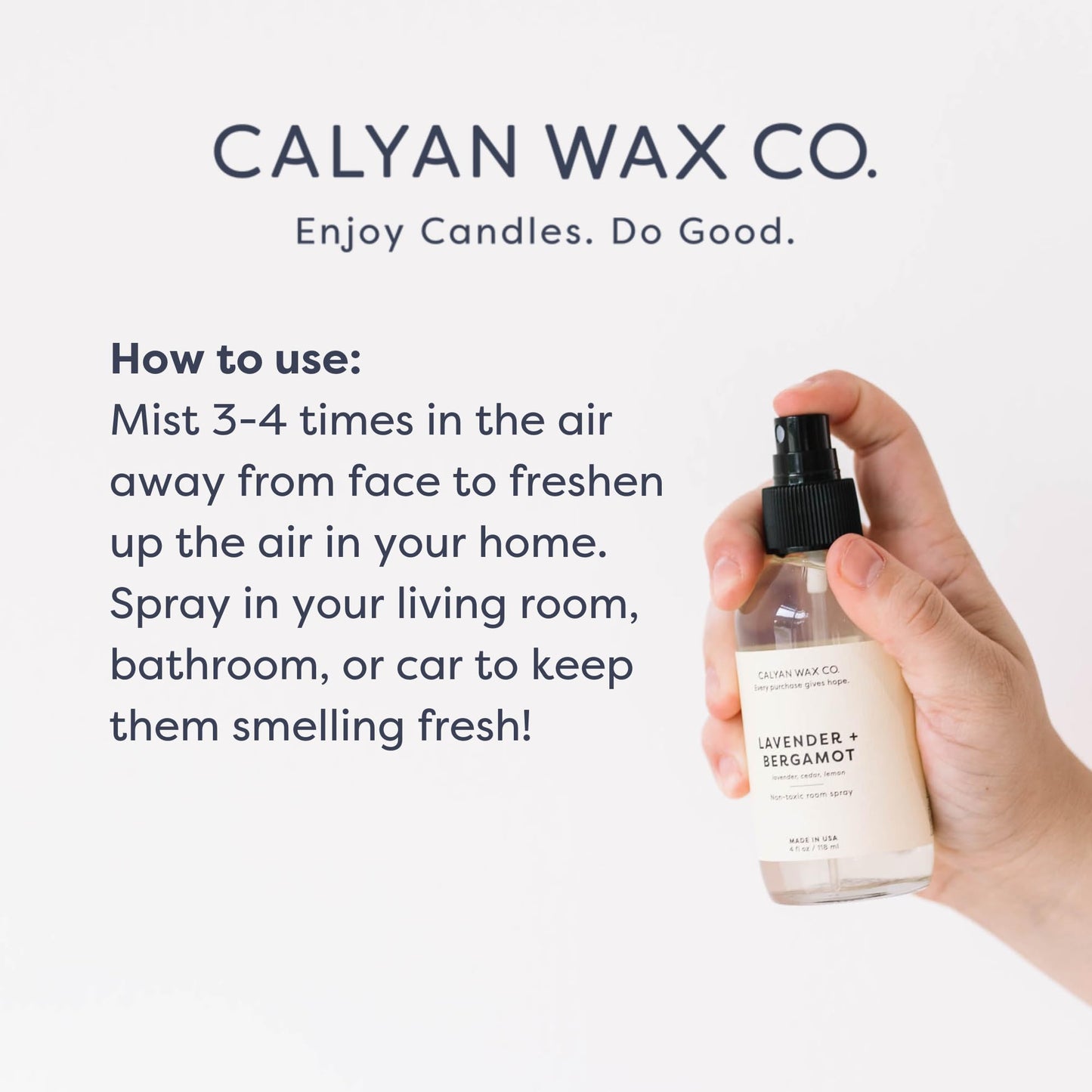 Calyan Wax Co. Vetiver & Tonka Room Spray - Non-Toxic Natural Air Freshener, Essential Oils, 4 fl oz