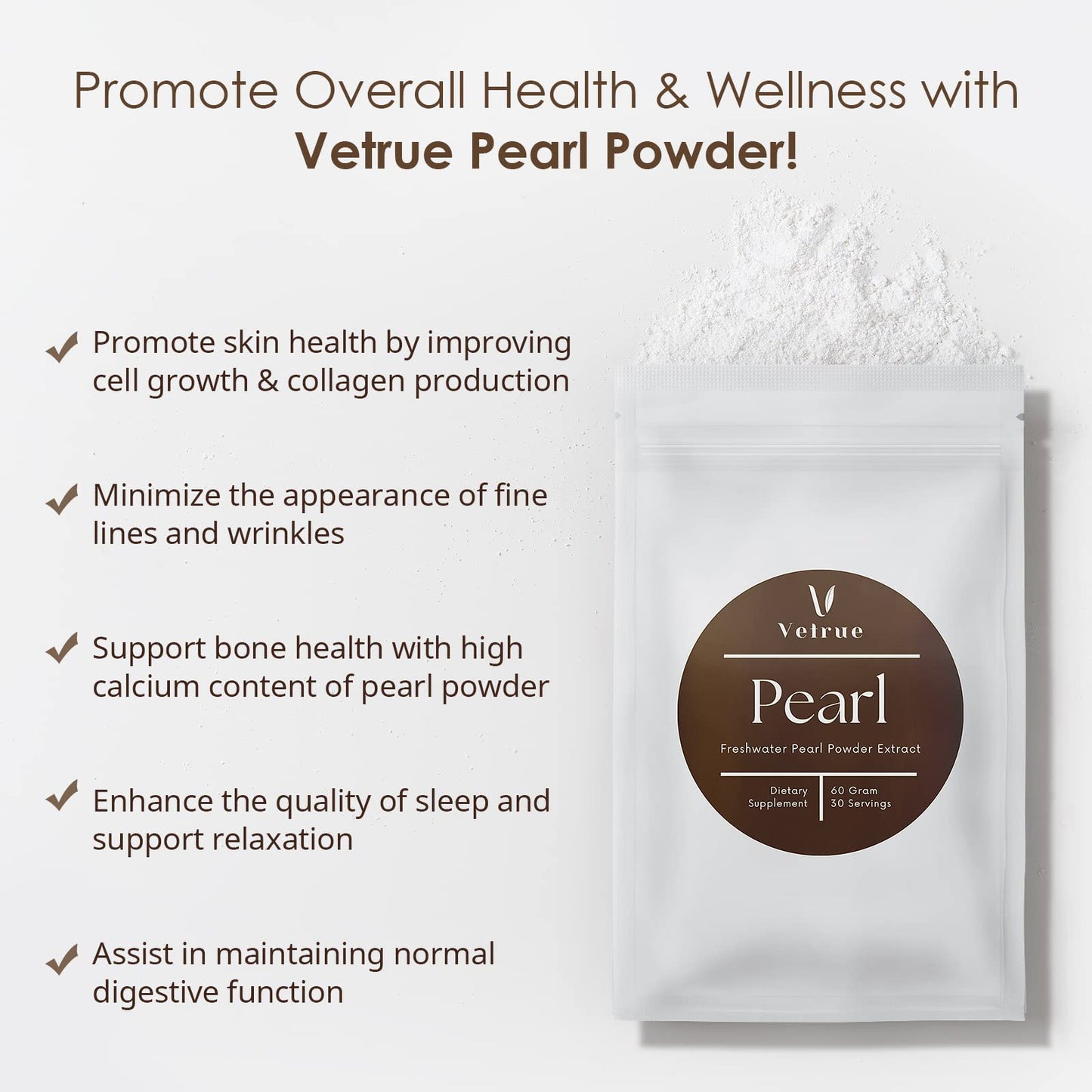 Vetrue Pure Pearl Powder – 60g, 30 Servings, 100% Natural, Non-GMO