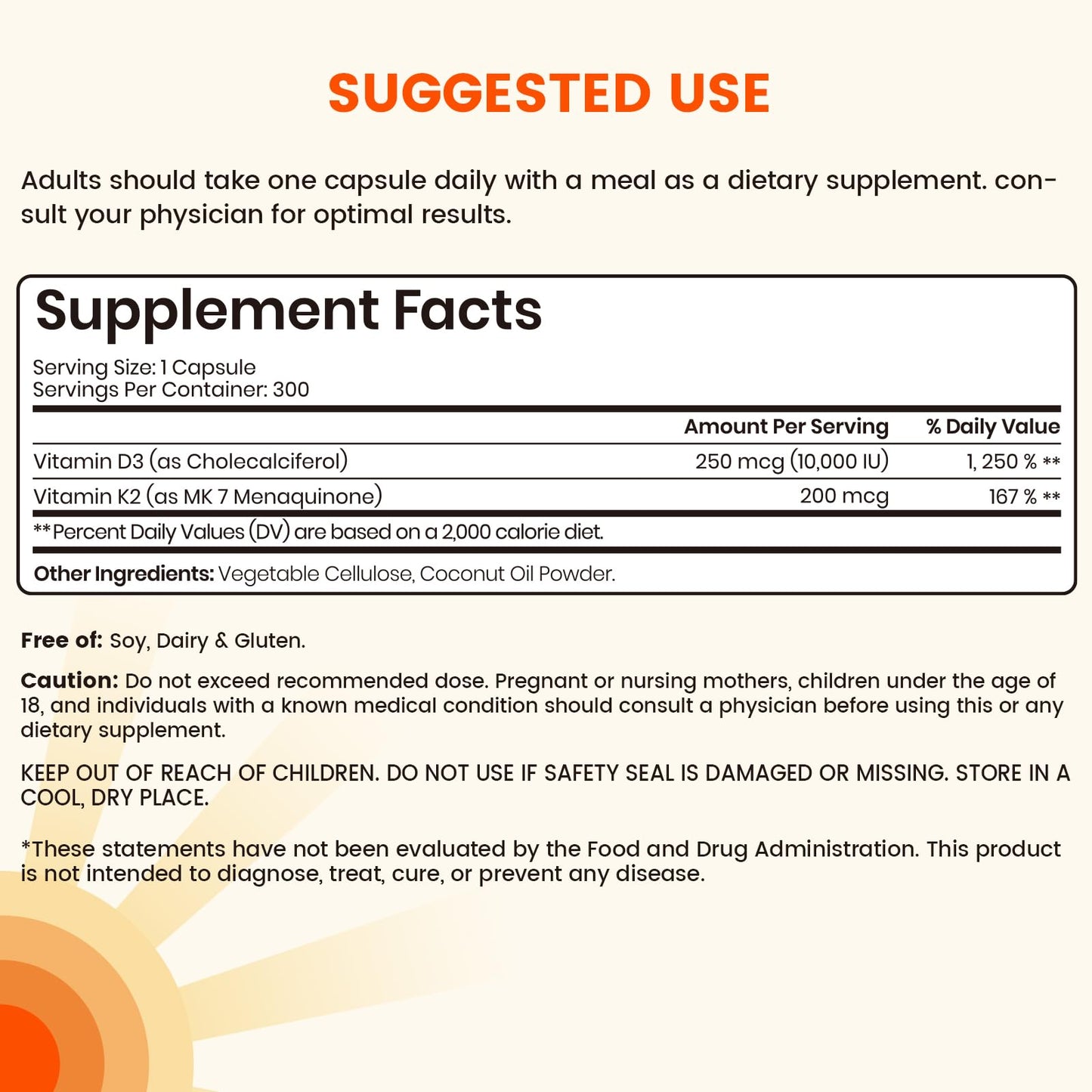 VEV Corefeel Vitamin D3 K2 - 10,000 IU D3, 200 mcg MK-7 - Supports Bone & Teeth Health - 300 Capsules