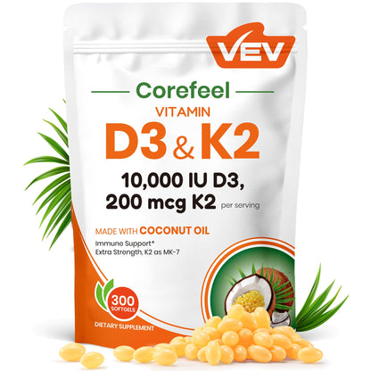 VEV Corefeel Vitamin D3 K2 10,000 IU MK-7 | 300 Softgels