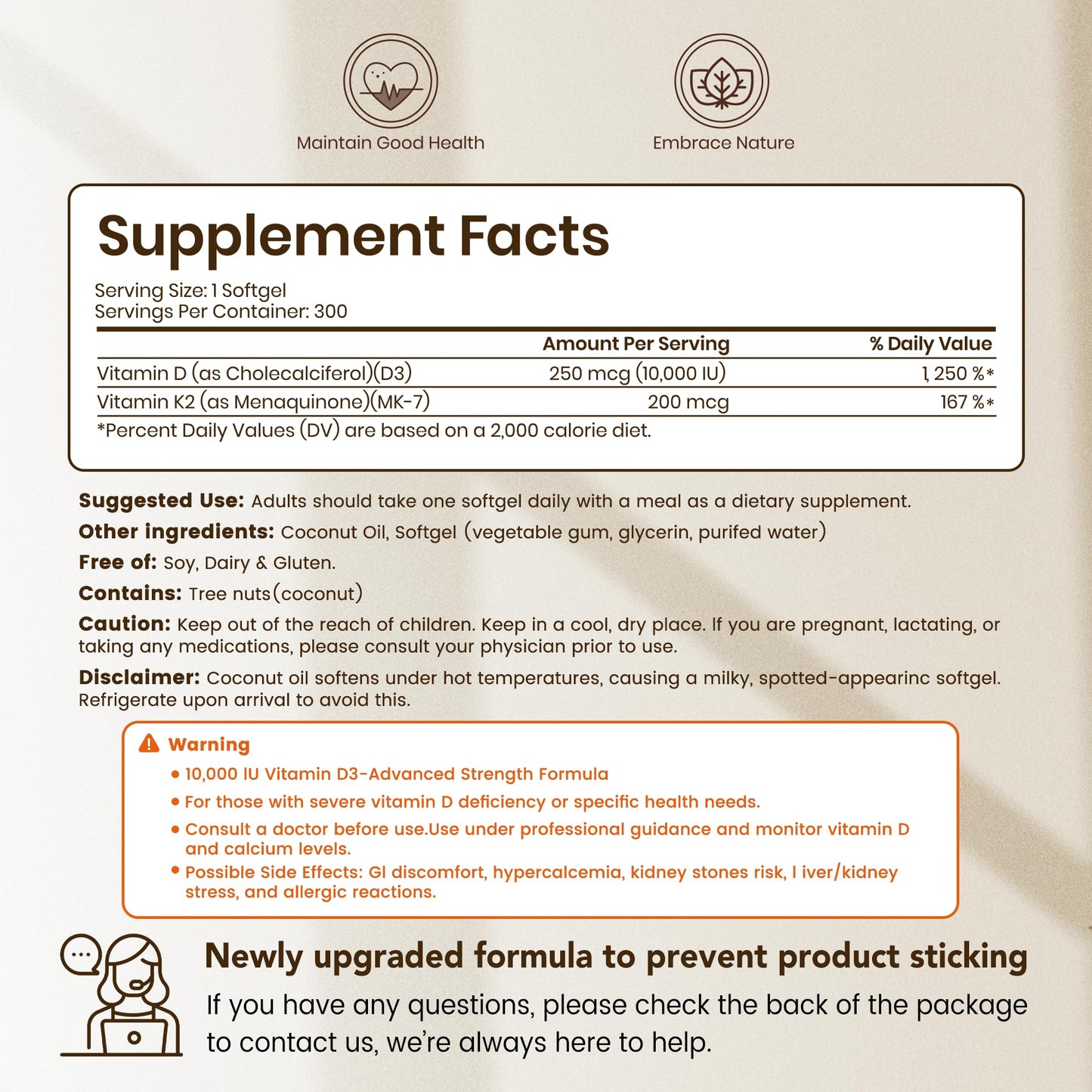 VEV Corefeel Vitamin D3 K2 10,000 IU MK-7 | 300 Softgels
