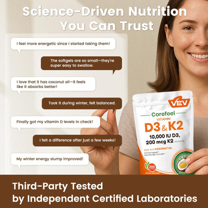 VEV Corefeel Vitamin D3 K2 10,000 IU MK-7 | 300 Softgels