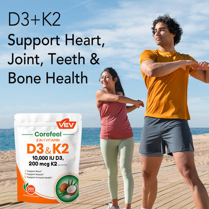 VEV Corefeel Vitamin D3 K2 - 10,000 IU D3, 200 mcg MK-7 - Supports Bone & Teeth Health - 300 Capsules