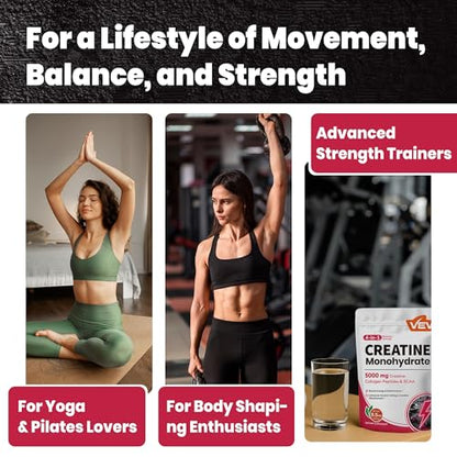 VEV Creatine Monohydrate for Women – Collagen & BCAAs, 9.5 oz, Sugar-Free