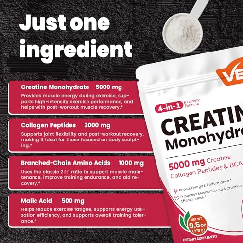 VEV Creatine Monohydrate for Women – Collagen & BCAAs, 9.5 oz, Sugar-Free