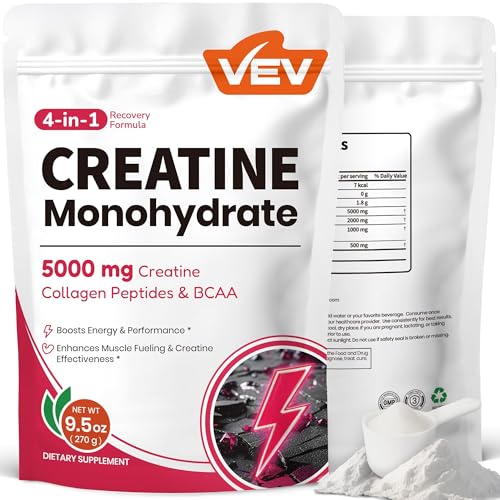 VEV Creatine Monohydrate for Women – Collagen & BCAAs, 9.5 oz, Sugar-Free