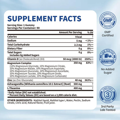 VEV Magnesium Complex DeepCalm 14-in-1 Gummies – Vegan Glycinate with Ashwagandha, L-Theanine, Vitamin D3 & Zinc | 90 Gummies