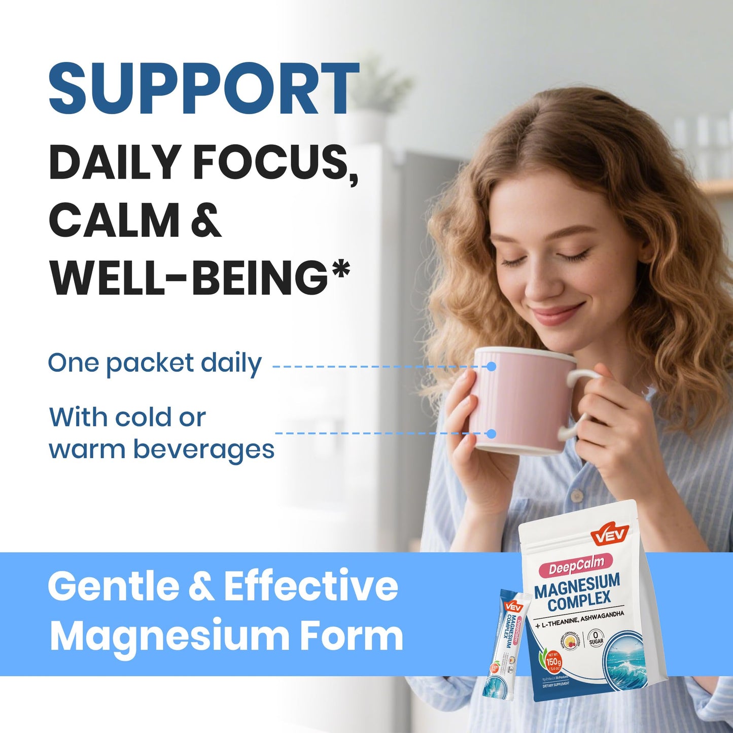 VEV Magnesium Complex for Women – DeepCalm Drink Powder (Raspberry Lemonade) 30 Ct