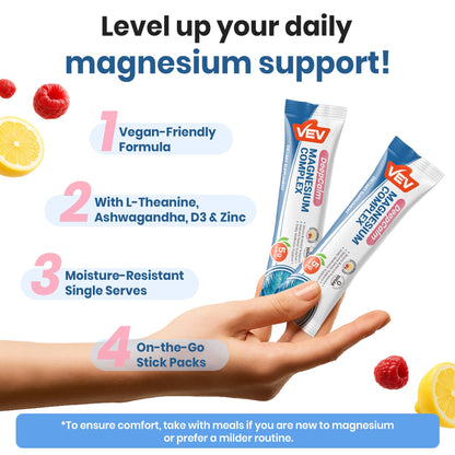 VEV Magnesium Complex for Women – DeepCalm Drink Powder (Raspberry Lemonade) 30 Ct