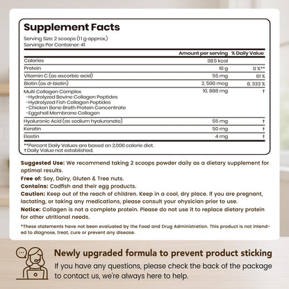 VEV Multi Collagen Peptides Powder 16 oz (41 Servings) – Hydrolyzed Collagen Types I, II, III, V, X with Hyaluronic Acid, Biotin & Vitamin C | Unflavored