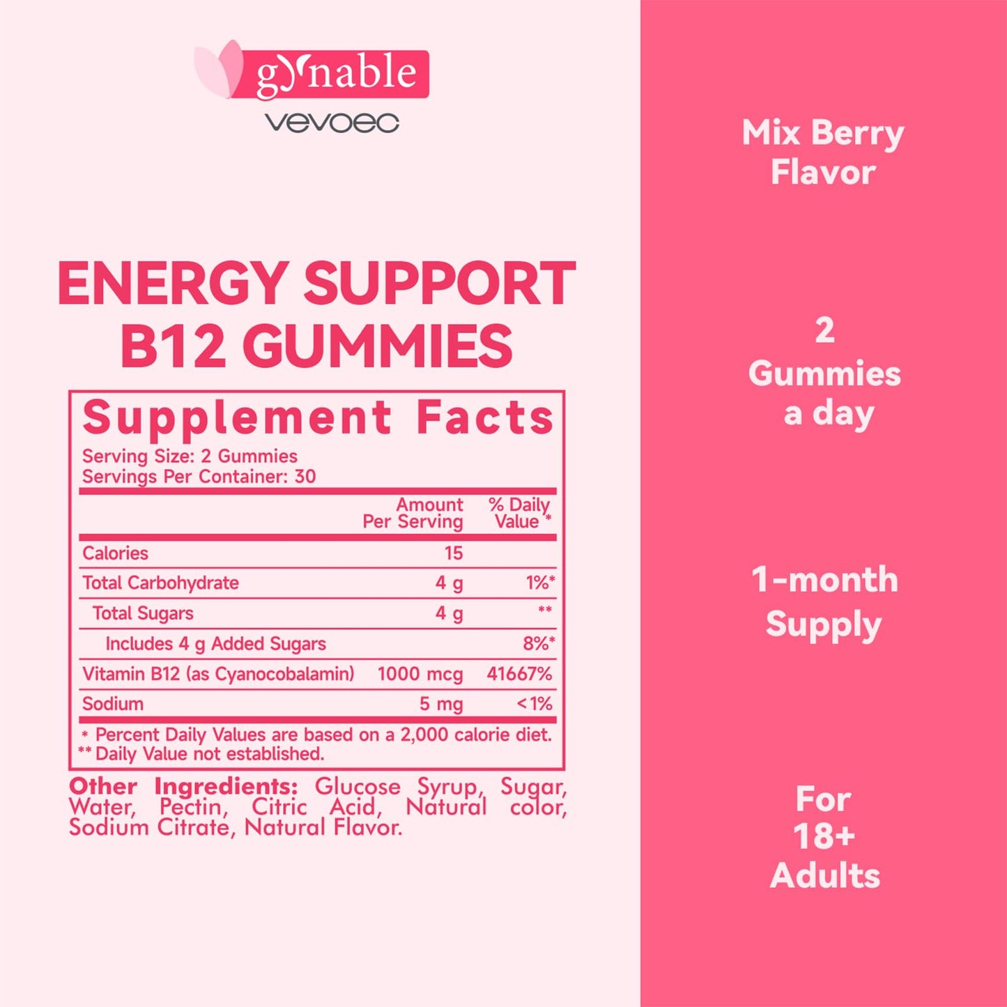 Vevoec Vitamin B12 Gummies – 1000mcg, Mixed Berry, Vegan & Gluten-Free | 60 Count