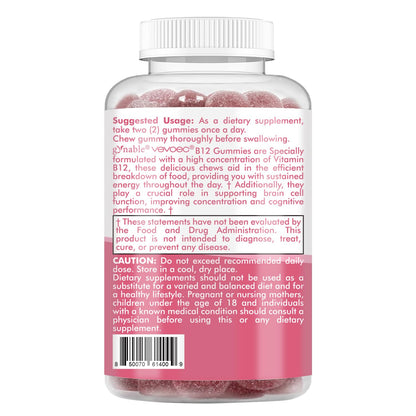 Vevoec Vitamin B12 Gummies – 1000mcg, Mixed Berry, Vegan & Gluten-Free | 60 Count