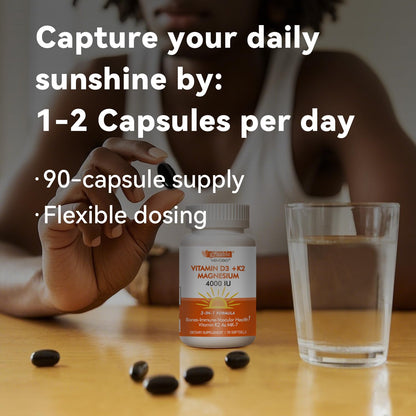 Vevoec Vitamin D3 K2 4000IU with Magnesium Complex – 90 Softgels | Immune Support & Bone Health