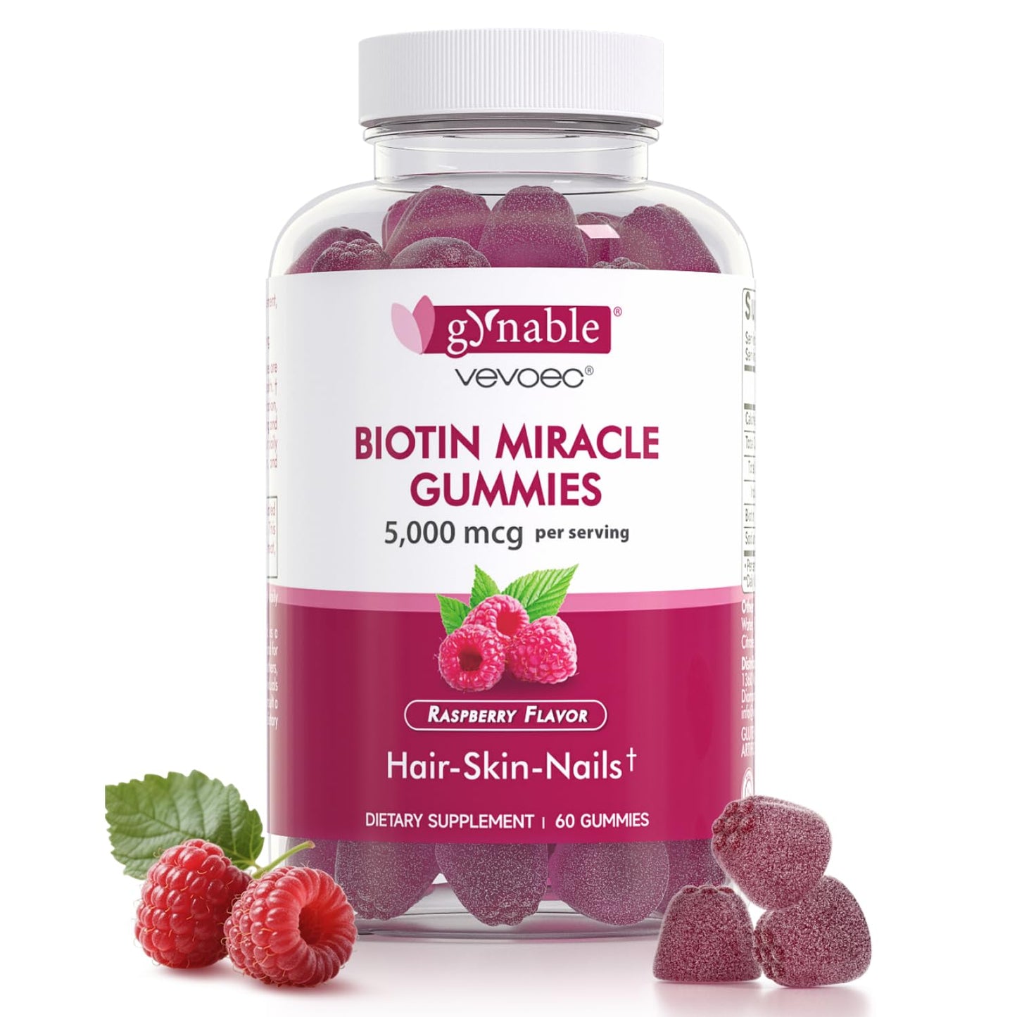 Vevoec Gynable Biotin Gummies 5000 mcg – Hair Skin Nails (60 Count)