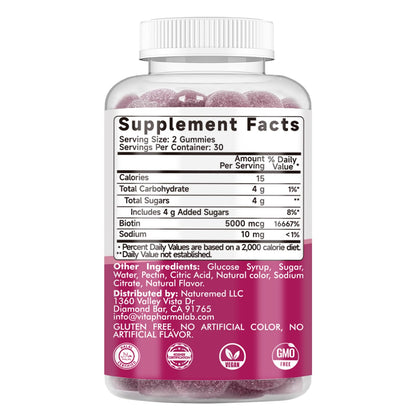 Vevoec Gynable Biotin Gummies 5000 mcg – Hair Skin Nails (60 Count)