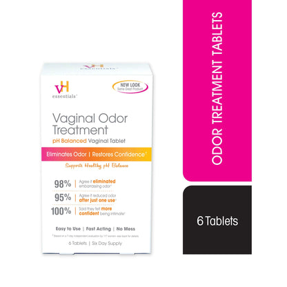 vH essentials Vaginal Odor Treatment – pH Balanced Suppositories with Applicator (6 Tablets)