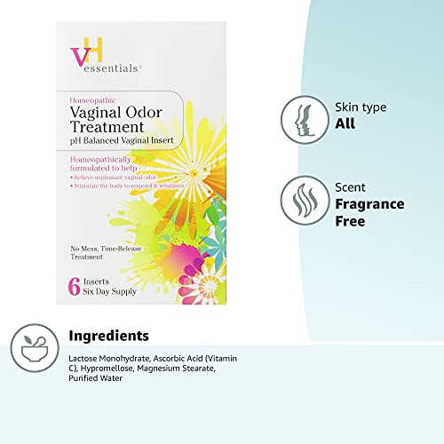 vH essentials Vaginal Odor Treatment – pH Balanced Suppositories with Applicator (6 Tablets)