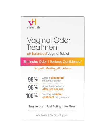 vH essentials Vaginal Odor Treatment – pH Balanced Suppositories with Applicator (6 Tablets)