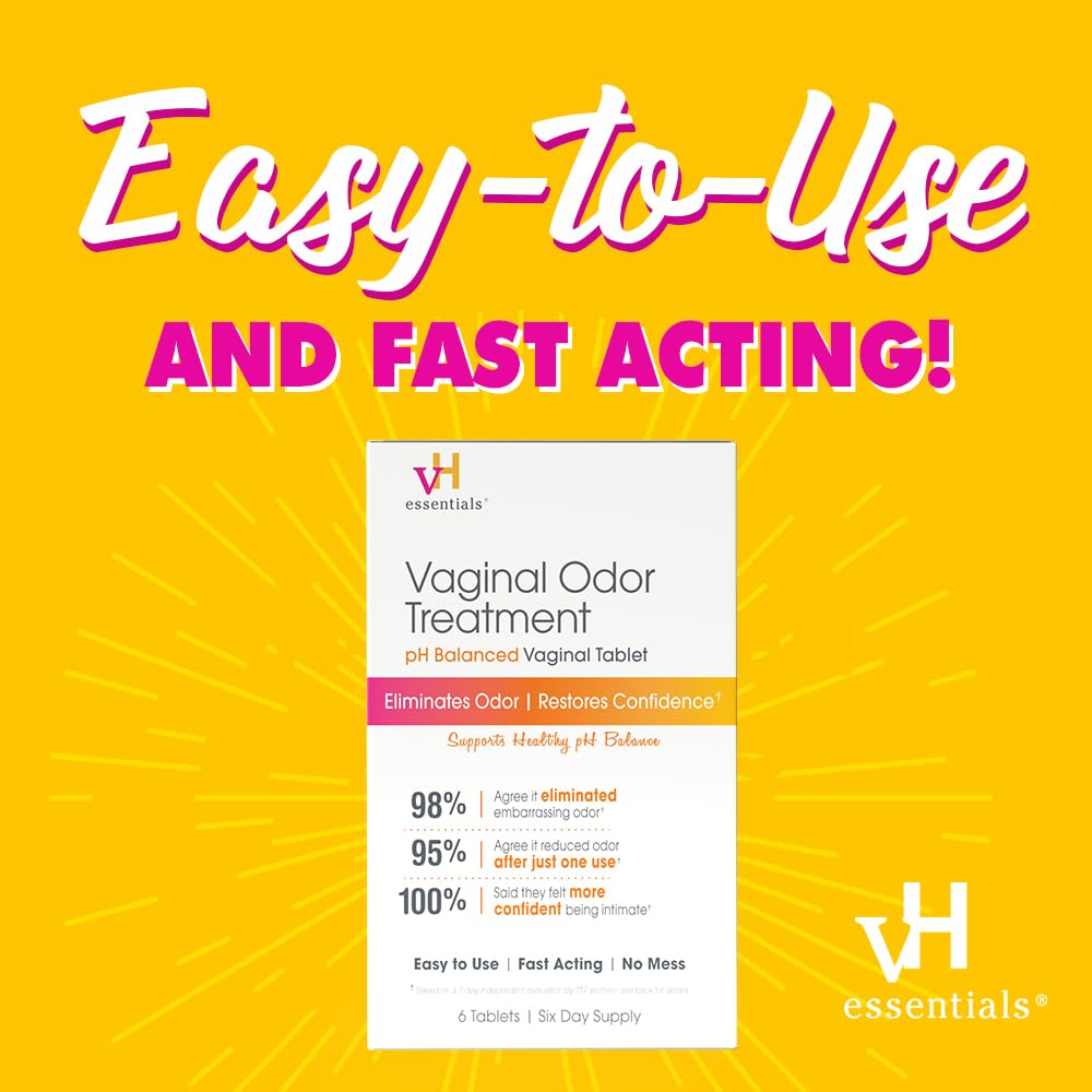 vH essentials Vaginal Odor Treatment – pH Balanced Suppositories with Applicator (6 Tablets)