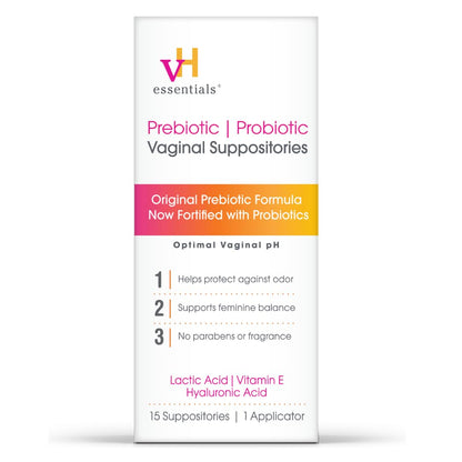 vH essentials Prebiotic pH Balanced Vaginal Suppositories, 15 Count – Odor & pH Support