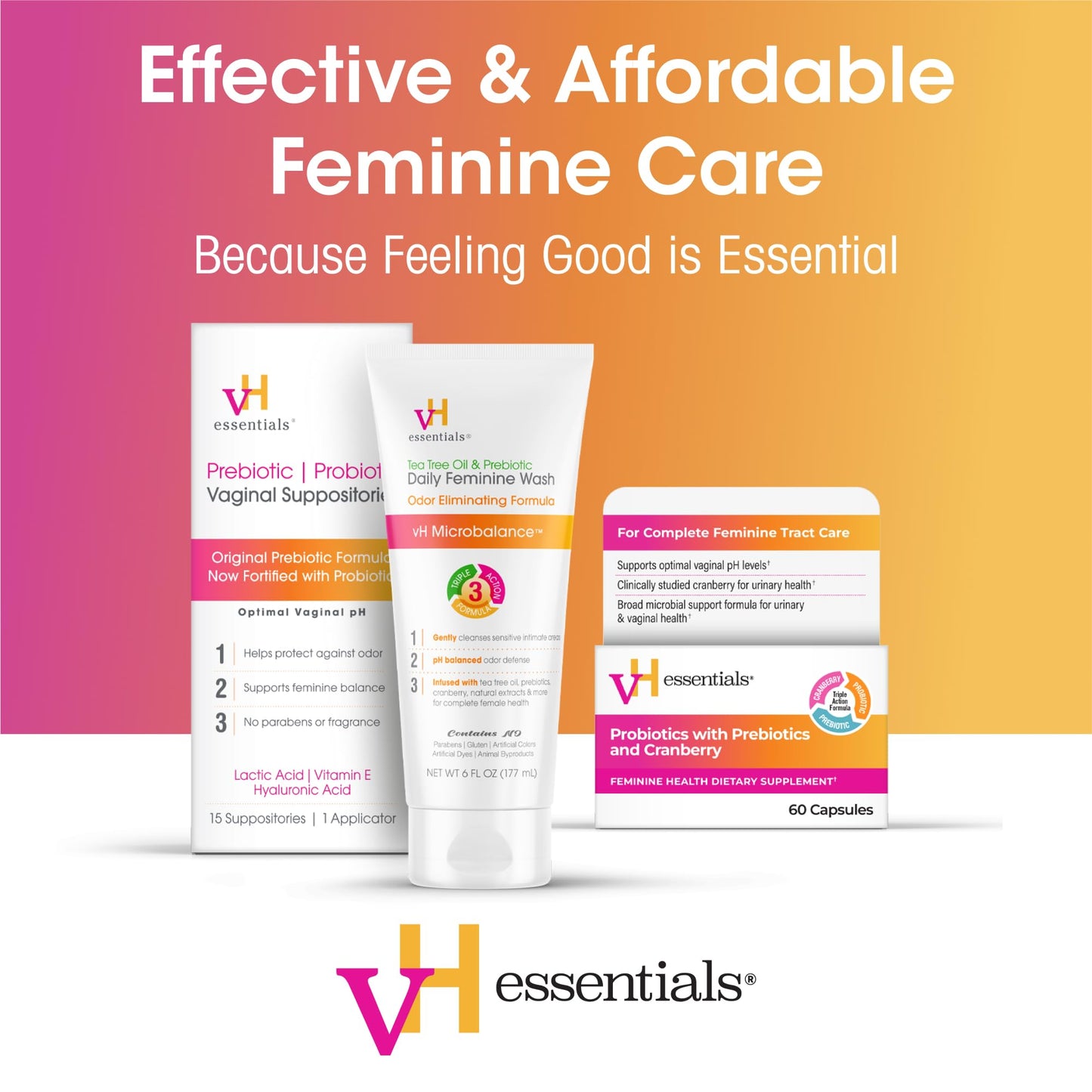 vH Essentials Probiotics for Women – Prebiotics, Cranberry & Vitamin C | 60 Capsules